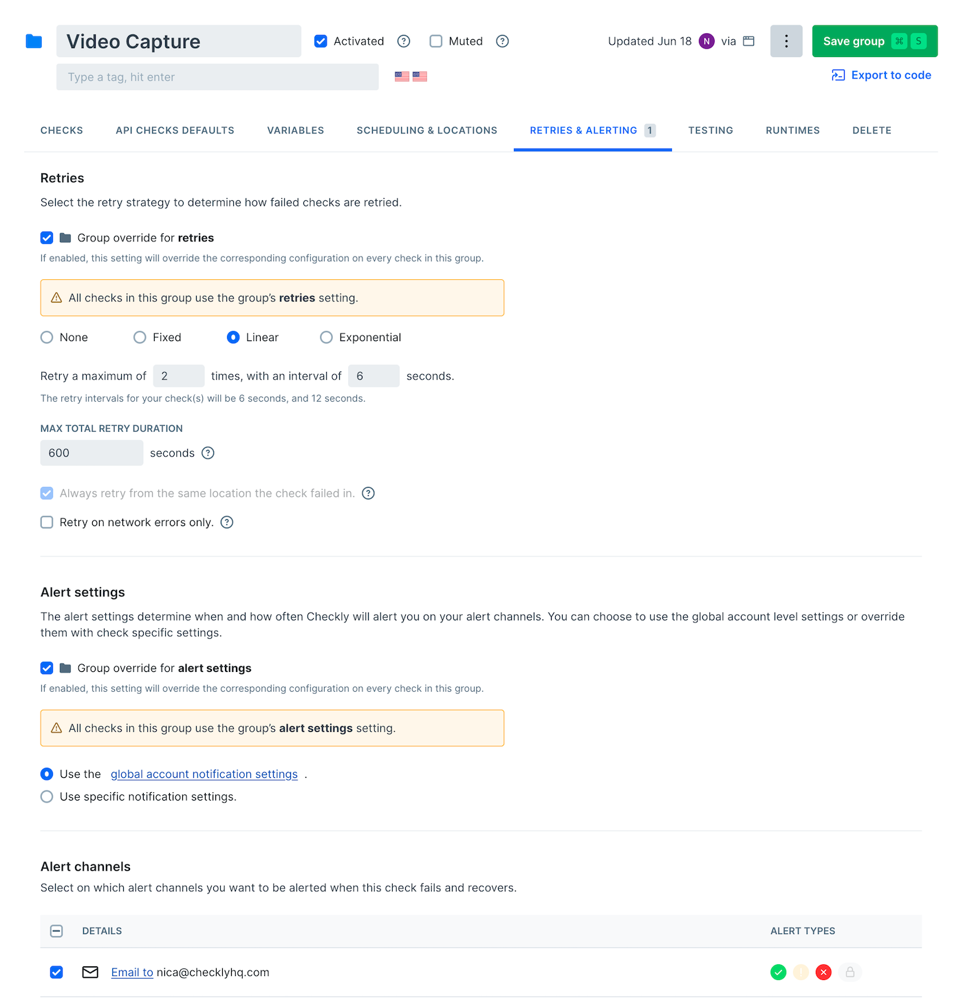 alert settings group / threshold alerting