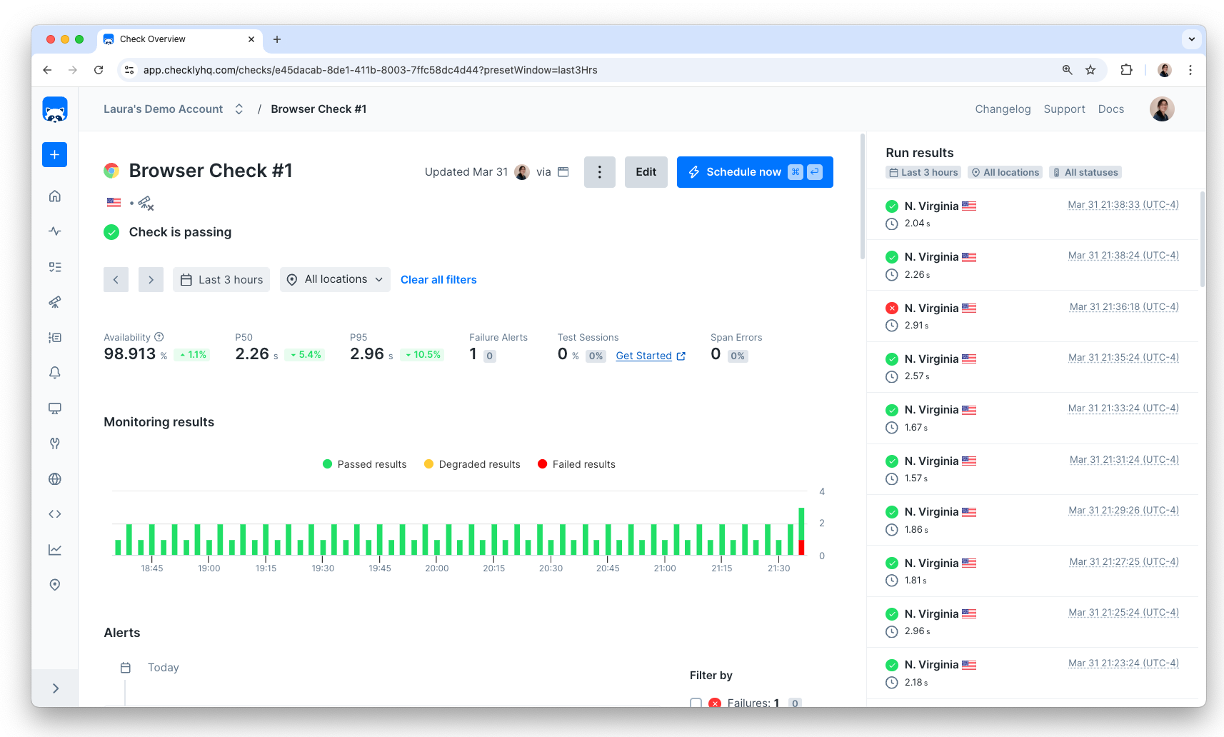 Browser check overview page