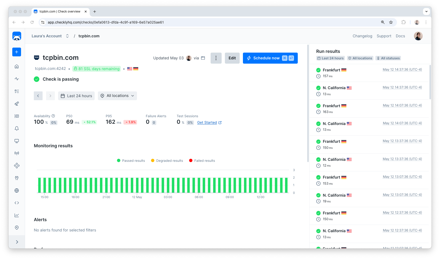 Screenshot of the TCP monitor overview page